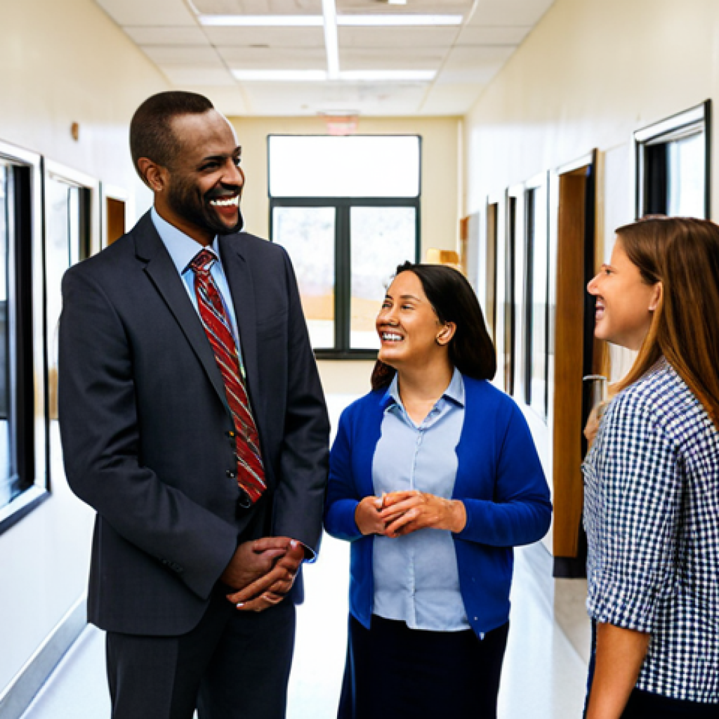 **

"A diverse group of parents and teachers in a brightly lit school hallway, fully clothed, engaging in a friendly conversation near a bulletin board filled with children's artwork, appropriate attire, safe for work, family-friendly, perfect anatomy, natural proportions, professional photograph, high quality, modest clothing, well-formed hands, proper finger count. Focus on creating a welcoming and inclusive atmosphere."

**