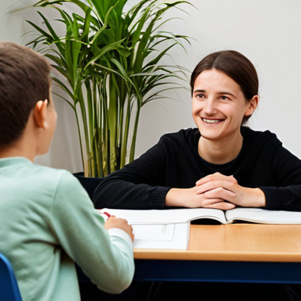 학교사회복지사의 현장 문제 해결 사례 - A warm, inviting office setting in a French school. A compassionate school social worker, perhaps a ...